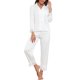 thumbnail image 1 of INSPIRE CHIC Conjunto de Pijama de Satén para Mujer con Manga Larga, Cuello con Solapa y Botones, Pantalones con Encaje Calado para Ocasiones Nupciales Talla X-Large Blanco, 1 of 6