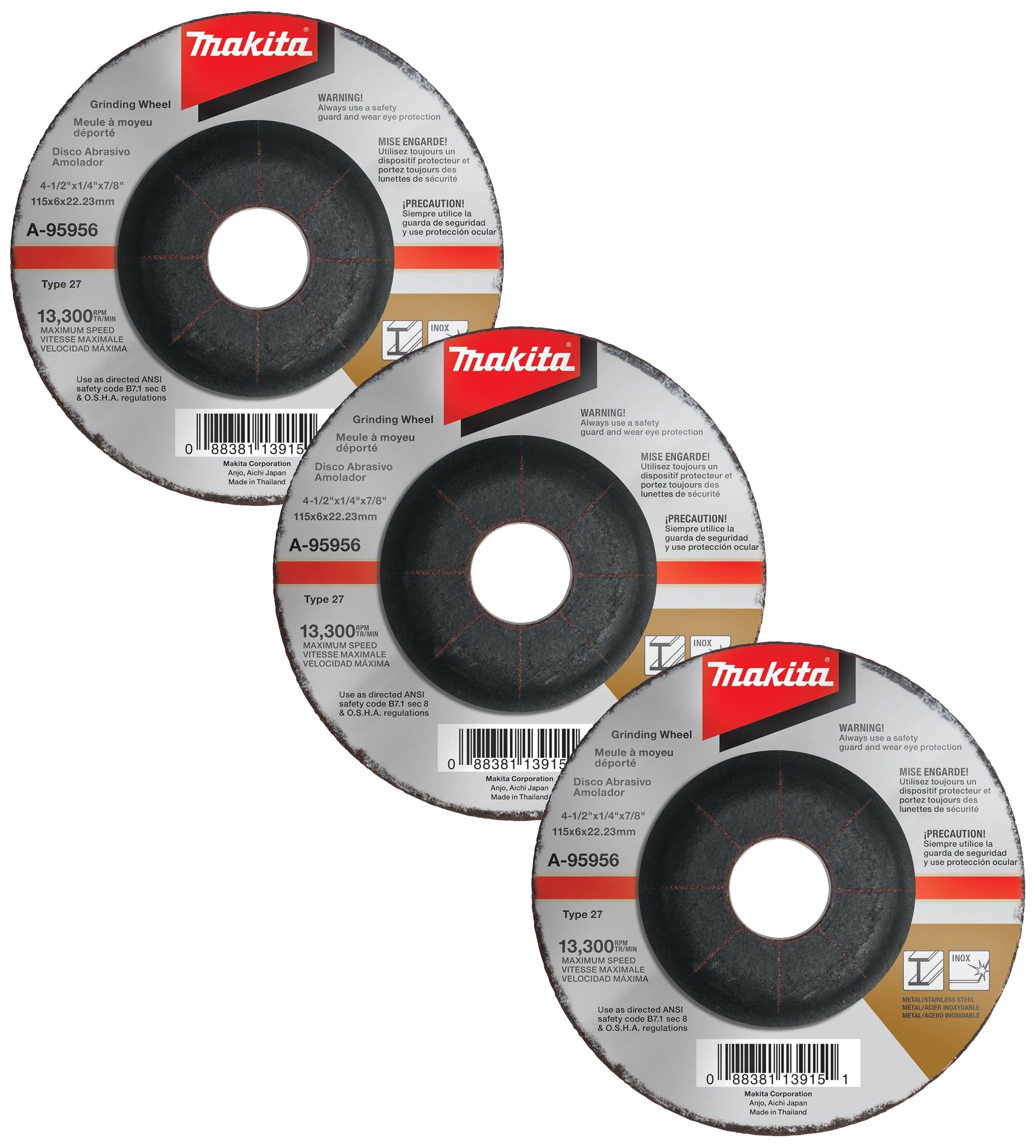 Muela Abrasiva Makita 36 Grit Inox Paquete De 3