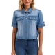 thumbnail image 1 of INSPIRE CHIC Chaqueta de Jean Recortada de Manga Corta con Cuello Abierto Casual de Denim para Mujer de Regreso a Clases 2XL Azul, 1 of 6
