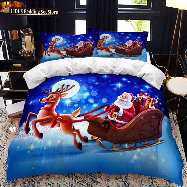 x2566 Bed SheetsChristmas Polywster Duvet Cover Set Size Winter Red Santa Claus Gift Merry Christmas For Boys Girls Teens Bedding Set 3-Piece Bedding Set (1 Duvet Cover + 2 Pillow Shams) nj2566