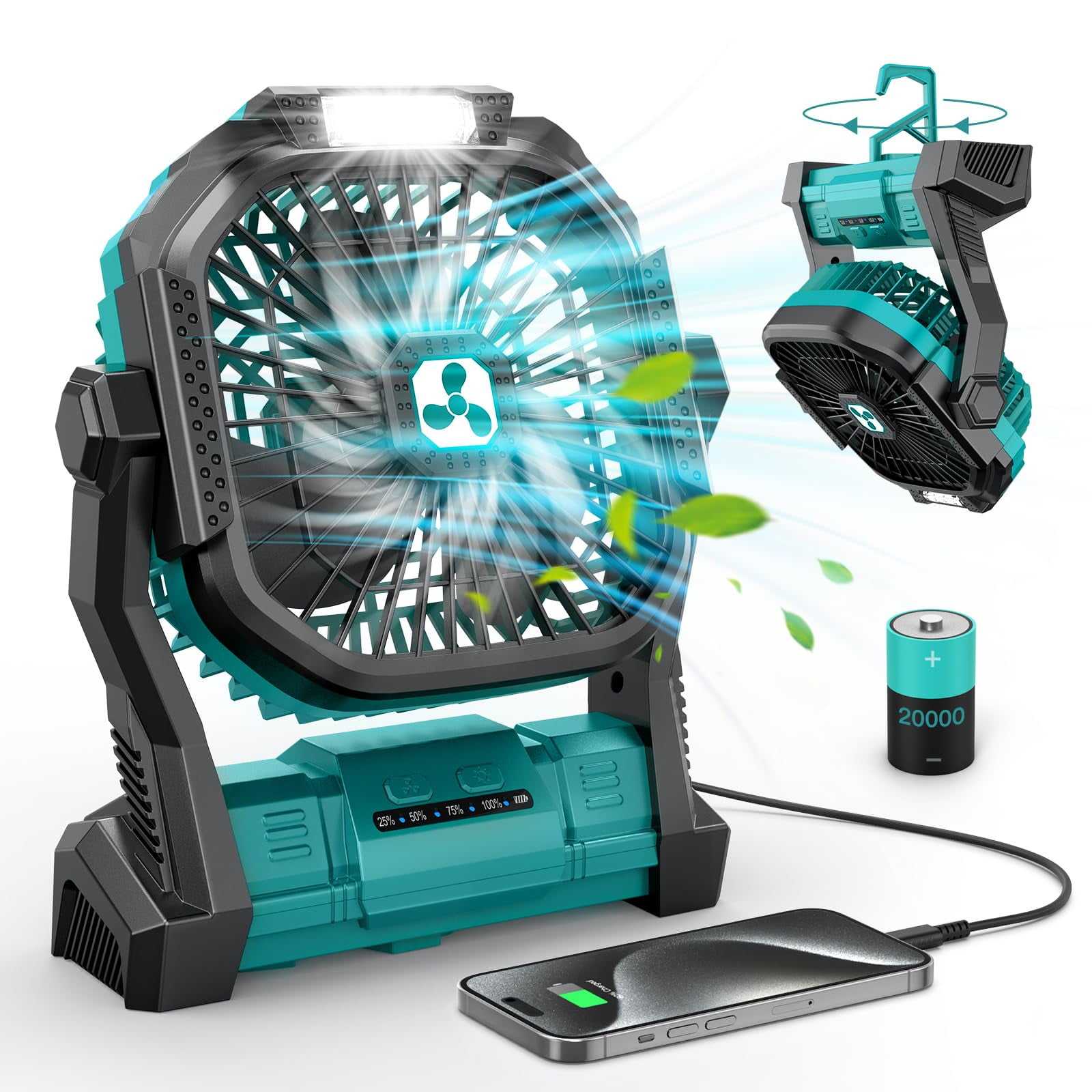 Ventilador Portátil Onlynew Recargable De 20000 Mah Con Linterna Led 9