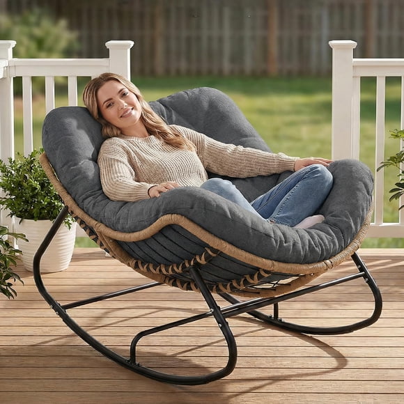 Silla Mecedora Papasan SWITTE para Exterior con Cojín Grueso
