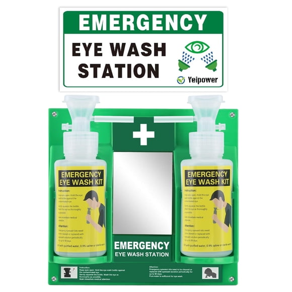 Kit de estación de lavado de ojos portátil Yeipower Emergency, 500 ml, soporte de pared