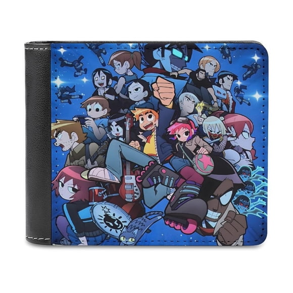 Scott Pilgrim Cartera de Cuero PU para Hombres, Tarjetero Bifold Delgado, Cartera Minimalista de Cuero Sintético Suave