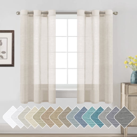 Cortinas H.VERSAILTEX de lino semitransparente, 2 paneles, 94 x 160 cm, color natural