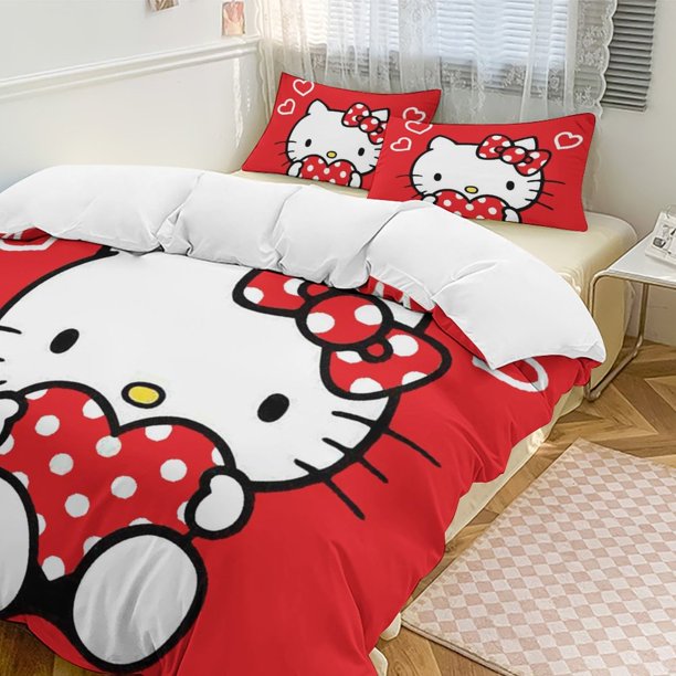 Hello Kitty 3-Piece Twin Bed Set - Includes 1 Single Comforter And 2 Pillowcases Bedding - Fade Resistant Microfiber - Hello Kitty