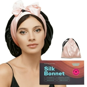 Wonder Family - Gorro De Seda Para Dormir 100% Seda Morera Para Mujer, Color Negro