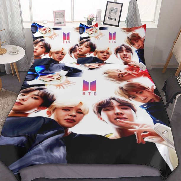 Kpop BTS Bedding Sets 3 Pieces Warm Soft Duvet Cover Set for Fans Kids Teens Girls Room Decor Lightweight Breathable