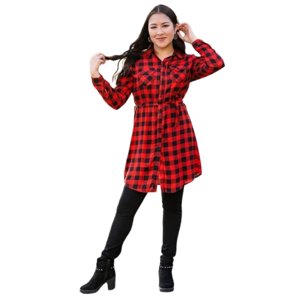 Likeshop - Vestido Corto Leñadora Mujer Blusón Manga Larga Botones 1656