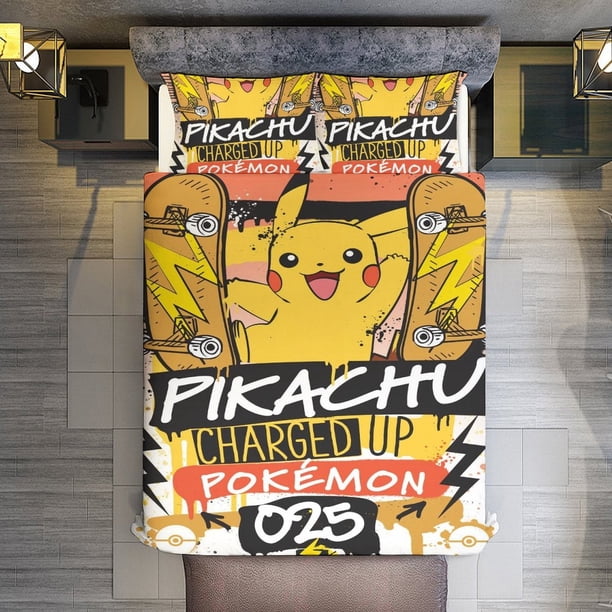 Comforter Set Queen Size Pokmon Set with 2 Pillowcases for All SeasonsBedding Set 3pcs for Kids Boys Girls Bedroom Decor Bed Sheets