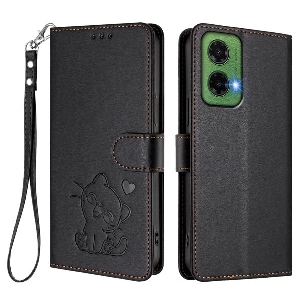 Motorola MOTO G35 5G Funda Billetera con Estampado de Gato, Negro