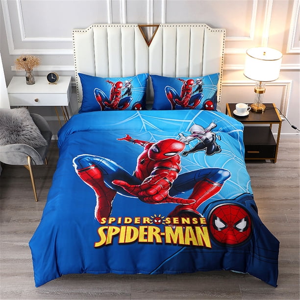 x216 Bed SheetsSpider Man Duvet Cover Set,Microfiber Duvet Covers with Pillowcases and Zipper Closure,Soft Kids Teen Boys Bedding Set Pieces 3-Piece Bedding Set (1 Duvet Cover + 2 Pillow Shams) nj216