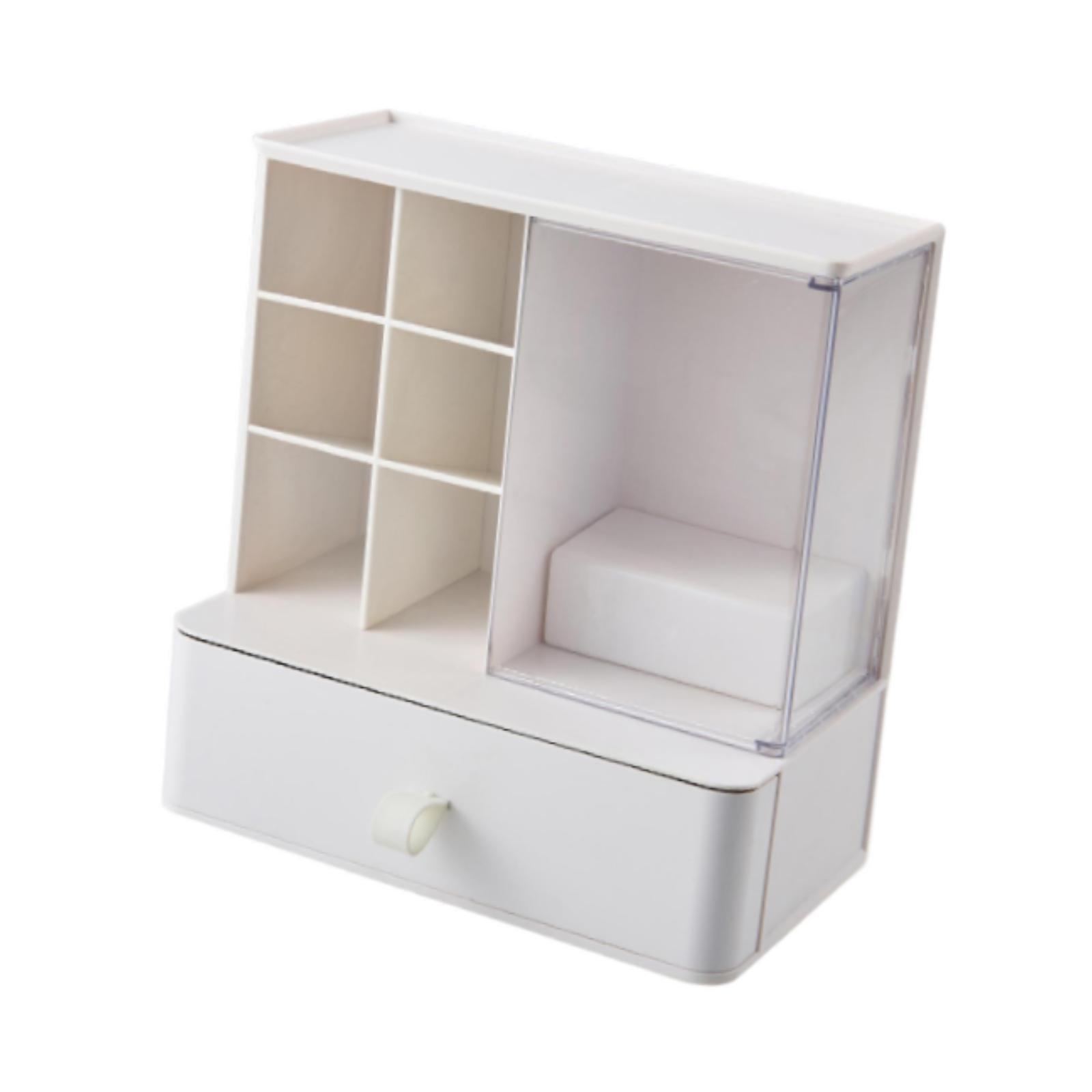 Bothyi - Organizador De Escritorio Con Cajón, Bandeja Para Notas Adhesivas, Organizador De Maquillaje, Papelería, Color Blanco