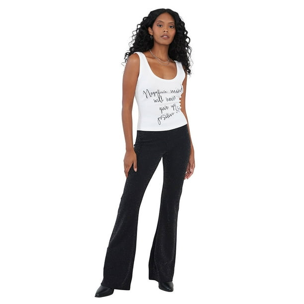 Calza Mujer Flare Fit Brillos Negro Corona