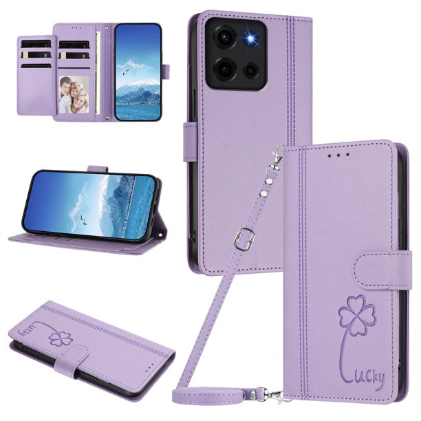 Funda Cartera Trébol para Motorola Moto G 2025 5G con Ranuras Tarjetas y Carga Inalámbrica Morado claro