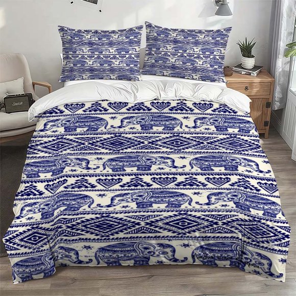 3pcs National Style Elephant Themed Bedding Set Duvet Cover and Pillowcase Set Soft and Comfortable