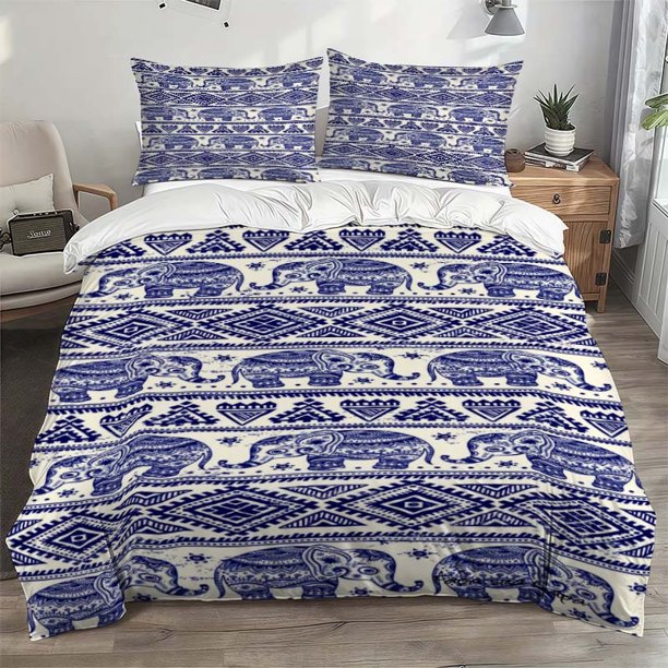 3pcs National Style Elephant Themed Bedding Set Duvet Cover and Pillowcase Set Soft and Comfortable