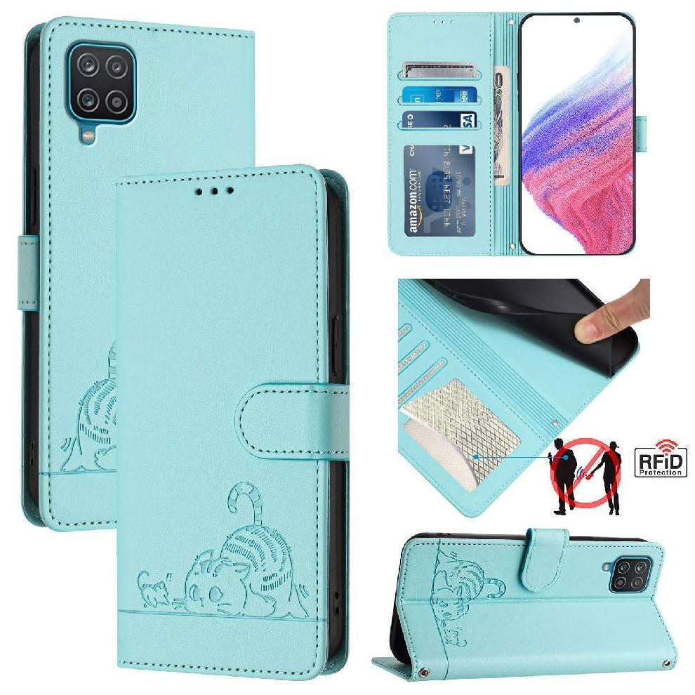 Funda Tipo Cartera Foxdock Para Samsung Galaxy A12 5g/m12 Con Soporte, Ranuras, Rfid, Diseño De Gato