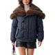 thumbnail image 1 of INSPIRE CHIC Chaqueta de Mujer con Ribete de Piel Sintética, Recortada, Oversize, Ajustable, Forrada de Forro Polar, Grande, Azul Marino, 1 of 6