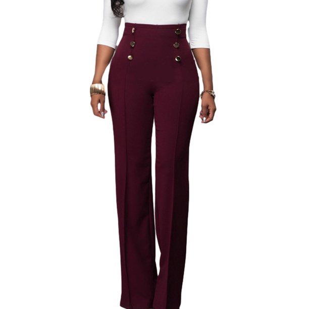 Pantalones De Trabajo Informales Para Mujer, De 6 Botones, Largos, De Cintura Alta Y Pierna Recta.