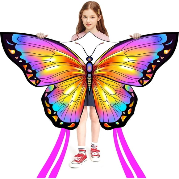 Cometa Mariposa 140x71 Cm Nylon Rosa Fácil Armado