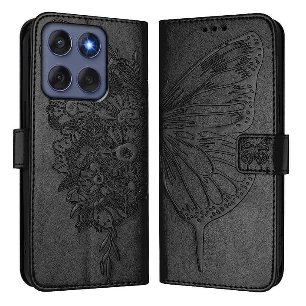 Funda cartera mariposa para Motorola Edge 60 con soporte y ranuras para tarjetas Negro