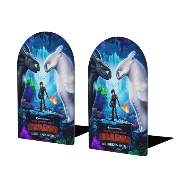 Cómo Entrenar a tu Dragón Sujetalibros decorativos temáticos, tope para estantería con base antideslizante, uso dual para hogar y oficina - 2 piezas