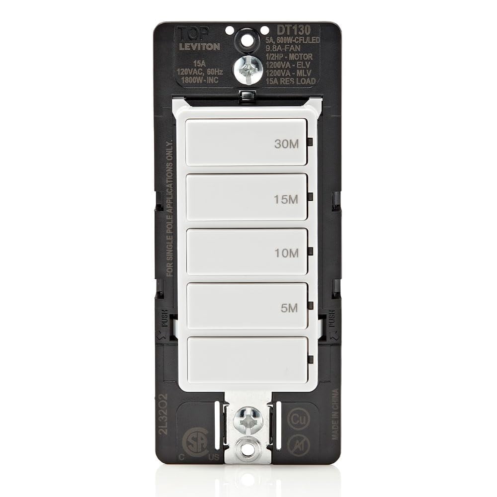 Interruptor Temporizador De Cuenta Regresiva Leviton Dt130-1lw Para Ventilador De Baño
