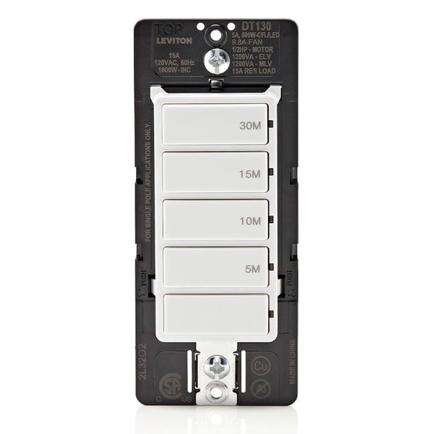 Interruptor temporizador de cuenta regresiva Leviton DT130-1LW para ventilador de baño
