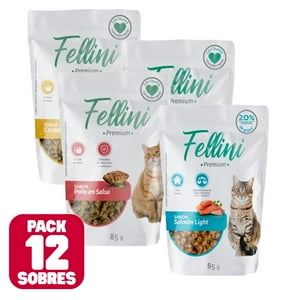 Alimento Humedo Fellini Para Gato, Pack 12 Sobres 85Gr