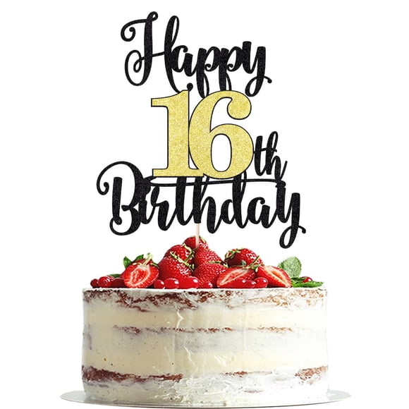 Decoración para tartas Dxsdgetue con purpurina para cumpleaños número 16, color negro y dorado