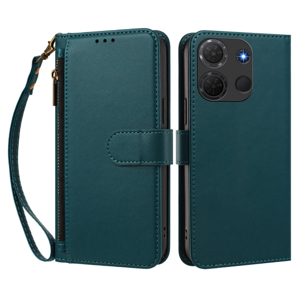 Funda Tipo Billetera para TCL 503 con Soporte y Bolsillo con Cierre Verde