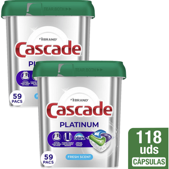 Pack x 2 Cascade Lavavajillas Platinum Fresh 59 unidades