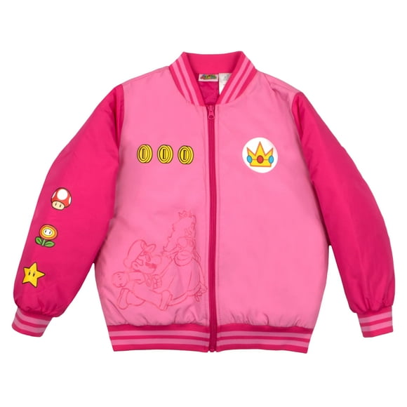 Chaqueta bomber Nintendo Super Mario para niñas, talla 6/6X, rosa