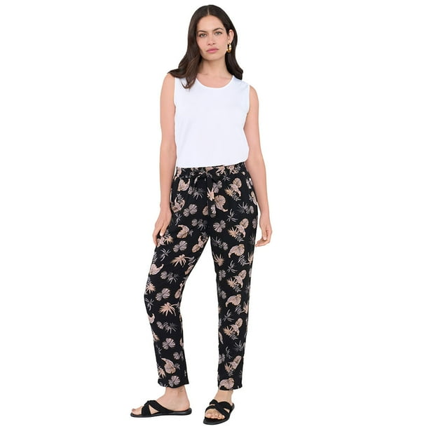 Pantalón Mujer Lazo Print Hojas Negro Corona