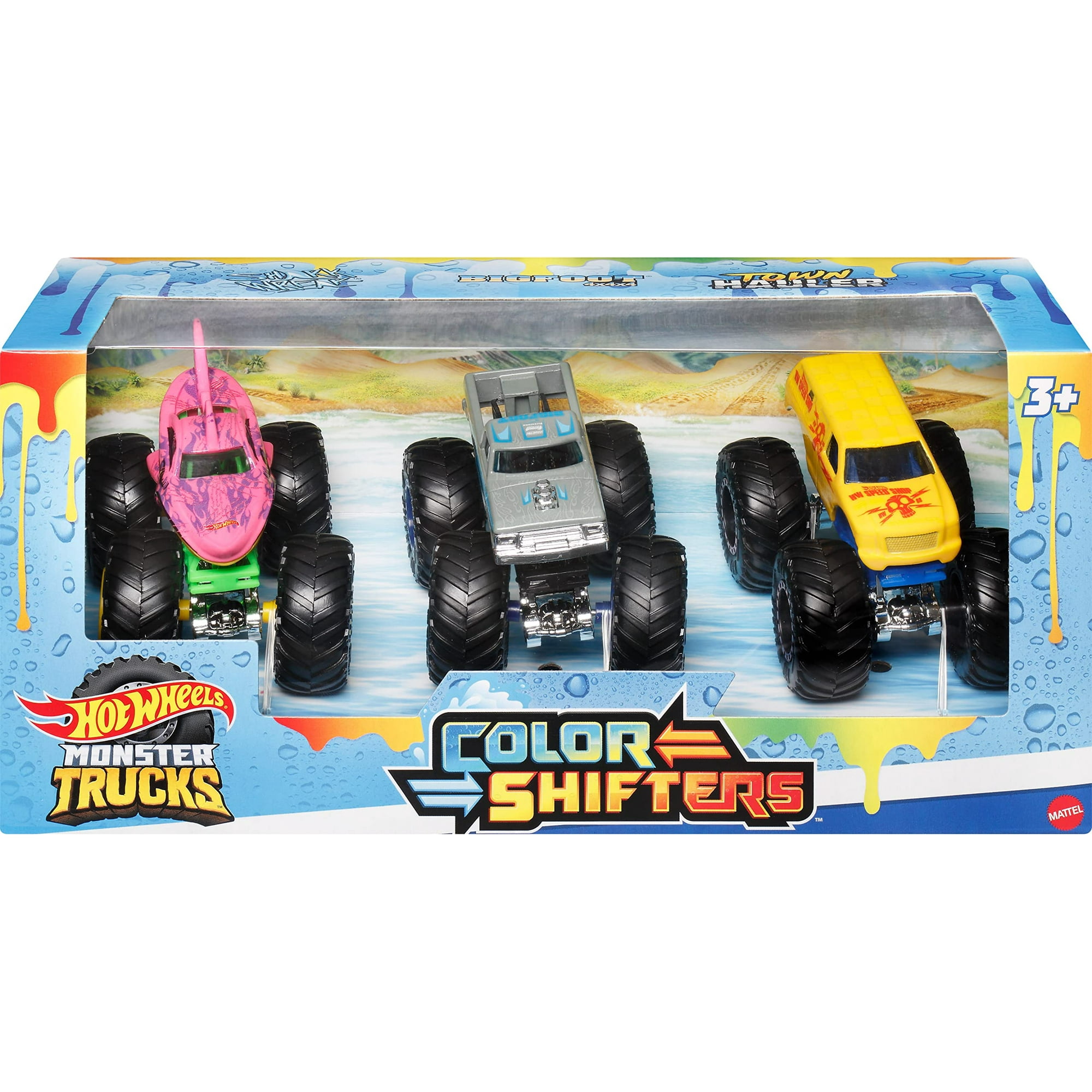 Toy Trucks Hot Wheels Monster Trucks 1:64 Cambiadores De Color, Paquete De 3