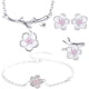 thumbnail image 1 of Conjuntos de joyas de plata de ley 925 con flores de cerezo románticas, collar, pendientes, anillo y pulsera para mujer, 1 of 6