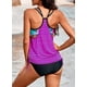 thumbnail image 3 of Tankini push-up con espalda en T, estampado a rayas y pantalones cortos para mujer, 3 of 7