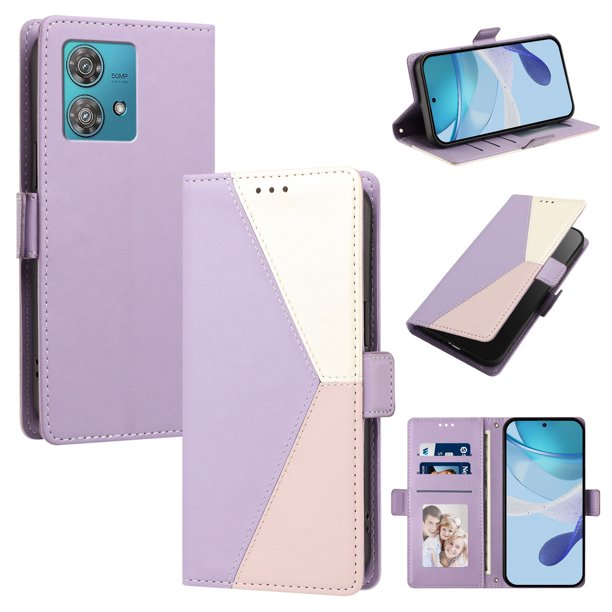 Funda Tipo Libro para Motorola Edge 40 Neo 5G con Ranuras, Morado