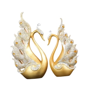 Bothyi - 2 Figuras De Cisne, Regalo Único, Muñeco De Chuchería, Estatuilla De Cisne, Adorno De Animal Dorado
