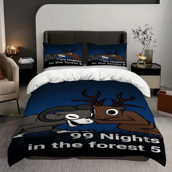 3pcs 99 Forest Night Accompanied by Sheep And Deer Themed Bedding Three-Piece Set Duvet Cover Pillowcase Set Soft