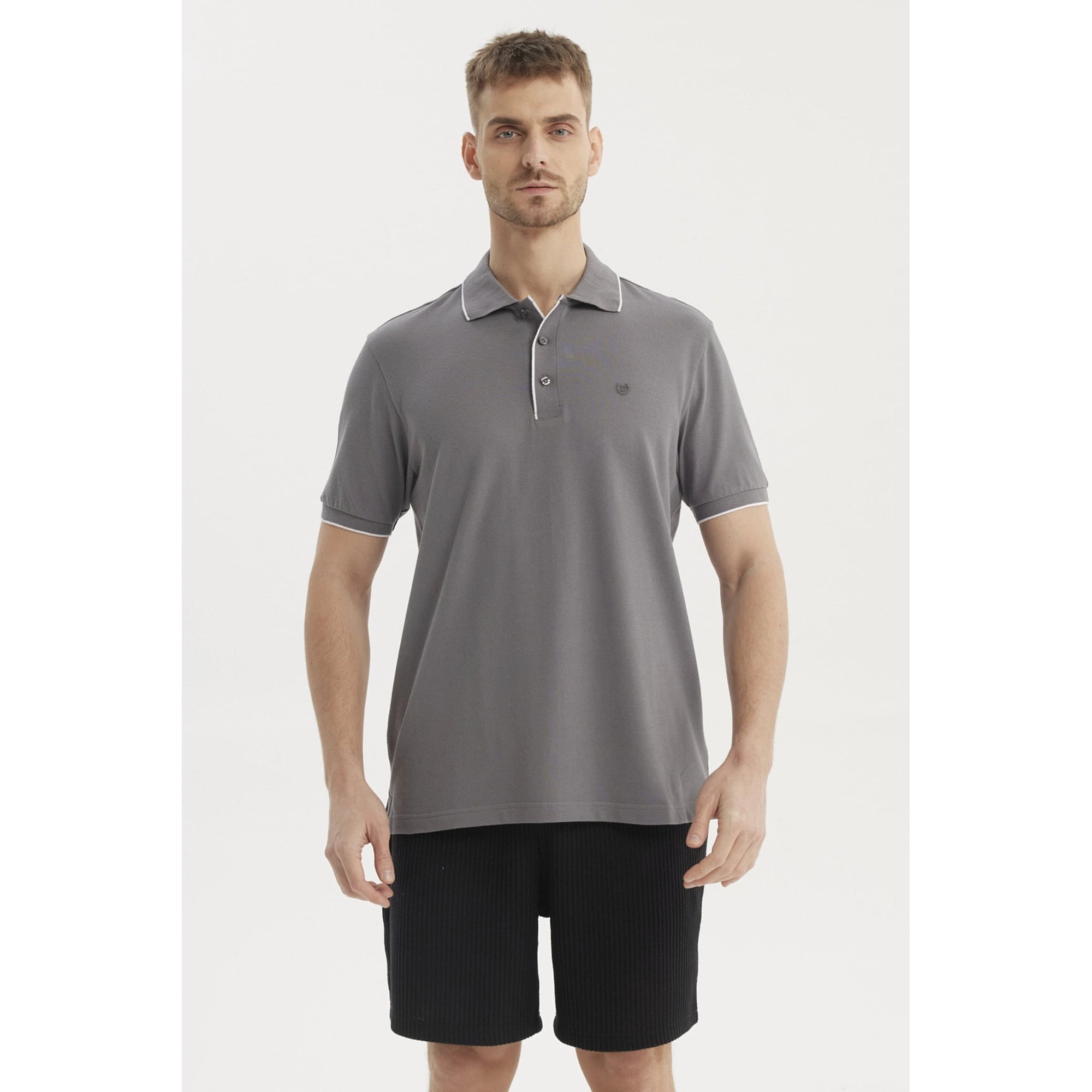 Fashionspark - Polera Hombre Pique Detalle En Cuello Gris