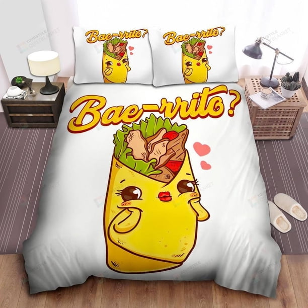 Cute Yellow Burrito Cartoon Bae-rrito Quilt Duvet Cover Set Queen 3-Piece Bedding Set