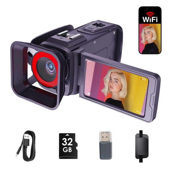 Videocámara RAZPLYN 4K 64 MP WiFi Zoom 18x Pantalla abatible de 3"