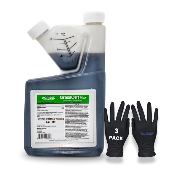 Herbicida Agrisel GrassOut Max 473 ml con guantes, paquete de 3