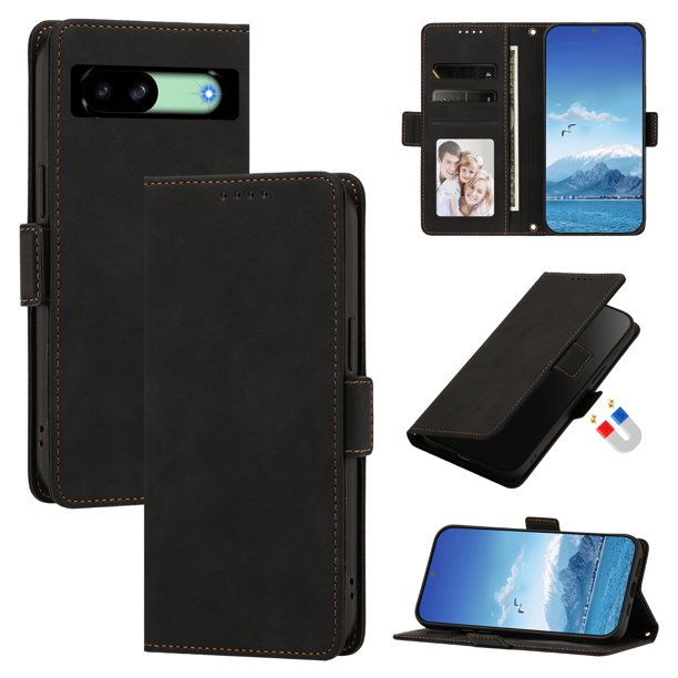 Funda Billetera Delgada para Google Pixel 8a con Ranuras y Soporte Negro