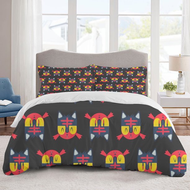 Poke mon Bedding Sets Cartoon Duvet Cover Lightweight 3 Piece Bet Sets for Kids Boys Girls
