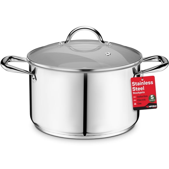 Olla Alta De Acero Inoxidable De 5 L Con Tapa De Vidrio