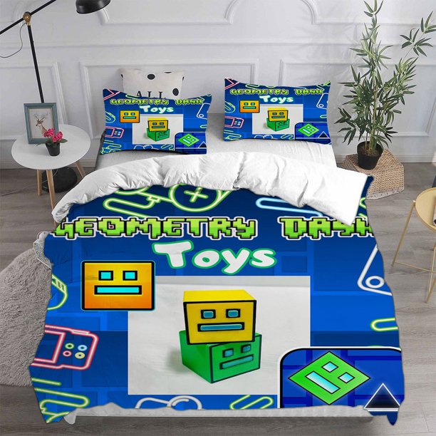 v2592 Bed Sheets Geometry Dash Bedding Sets Comforter Quilt Bed Cover Duvet Cover Pillow Case - Pieces Sets Bedroom Decoration Home Supplies 3-Piece Bedding Set (1 Duvet Cover + 2 Pillow Shams) Bed Sh