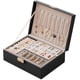 thumbnail image 5 of Joyero para mujer, joyero de viaje de cuero con cerradura, organizador de joyas de 2 capas, pequeño estuche para guardar joyas (gris), 5 of 5
